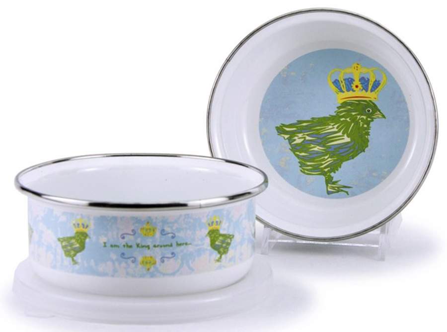Chirp Boy Enamelware Childs Bowl & Plastic Lid by Golden Rabbit Enamelware-1