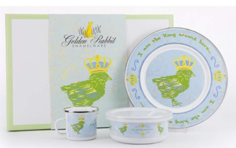 Chirp Boy Enamelware (4 Piece Boxed) Child's Set by Golden Rabbit Enamelware-1