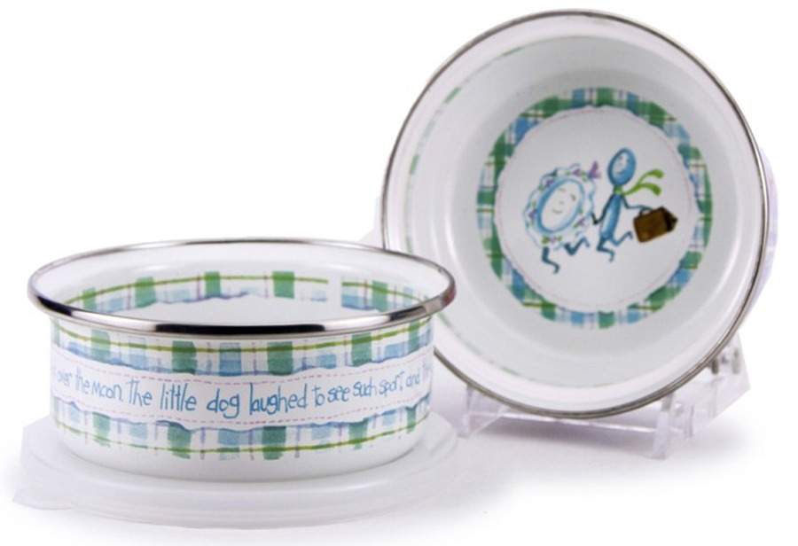 Nursery Rhyme Enamelware Childs Bowl & Plastic Lid by Golden Rabbit Enamelware-1