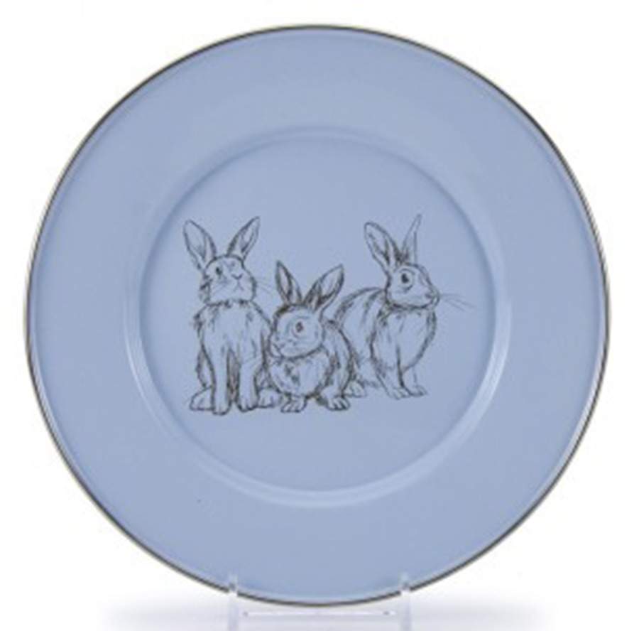Blue Bunnies Enamelware Child's Plate by Golden Rabbit Enamelware-1