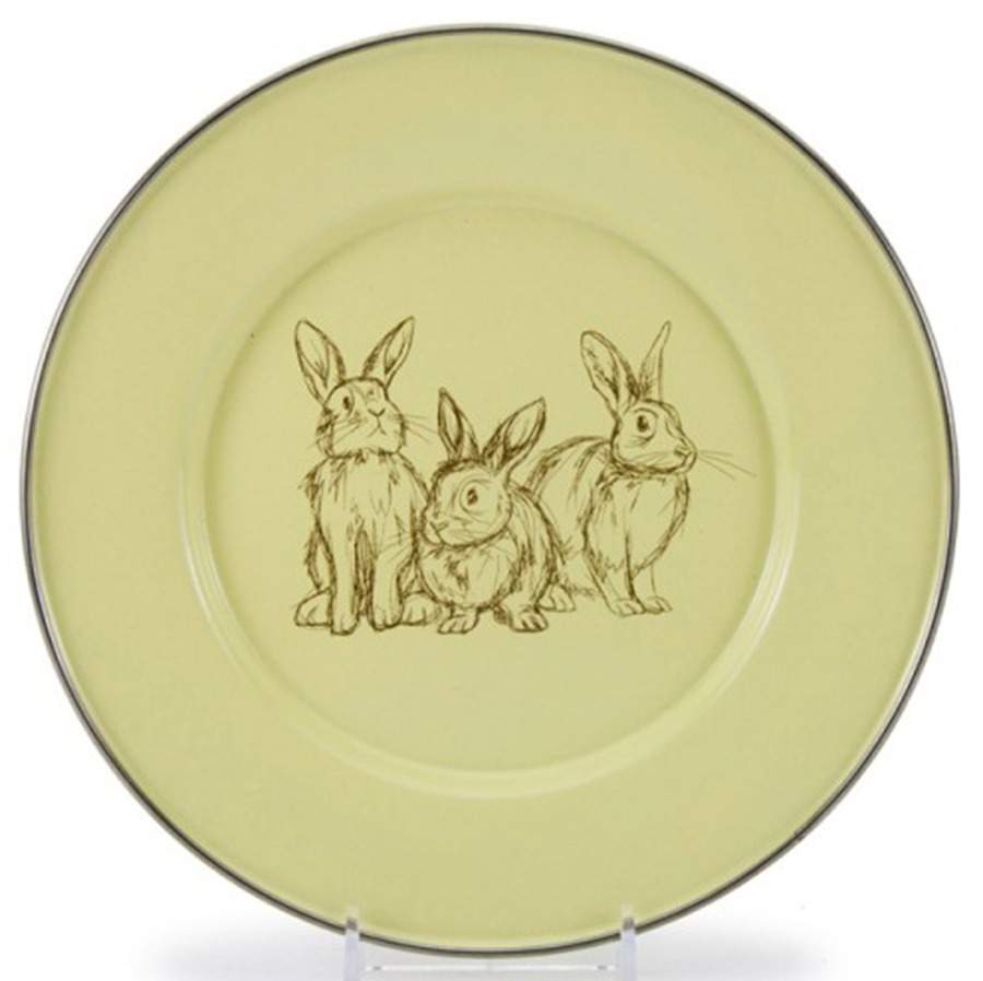 Yellow Bunnies Enamelware Child's Plate by Golden Rabbit Enamelware-1