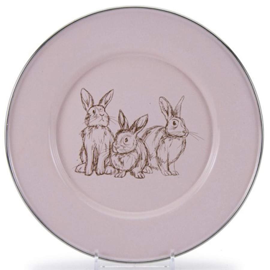 Pink Bunnies Enamelware Child's Plate by Golden Rabbit Enamelware-1