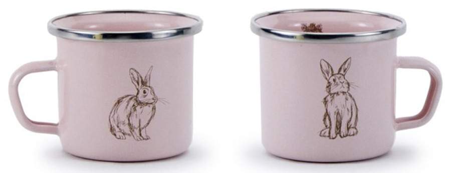 Pink Bunnies Enamelware Child's Mug by Golden Rabbit Enamelware-1