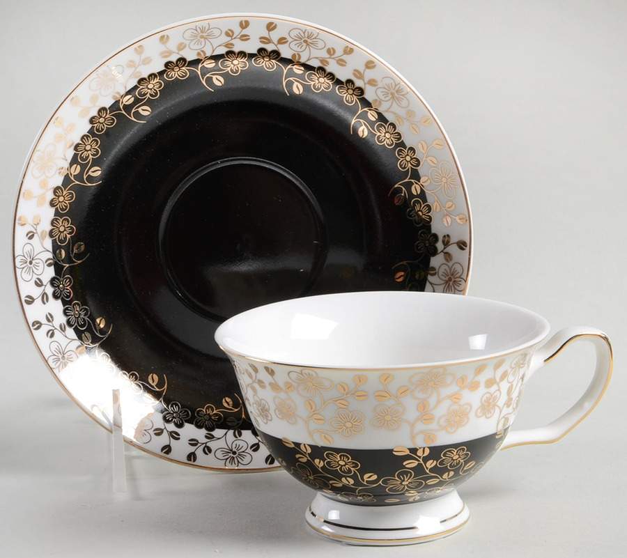 Black Gold Footed Cup & Saucer Set by Grace's Teaware-1