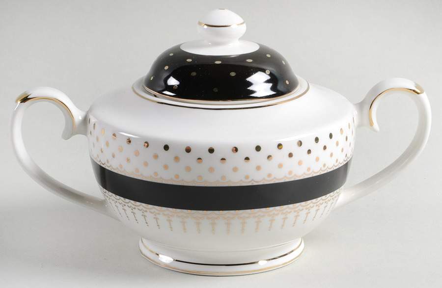 Pin Dots Black Sugar Bowl & Lid by Grace's Teaware-1