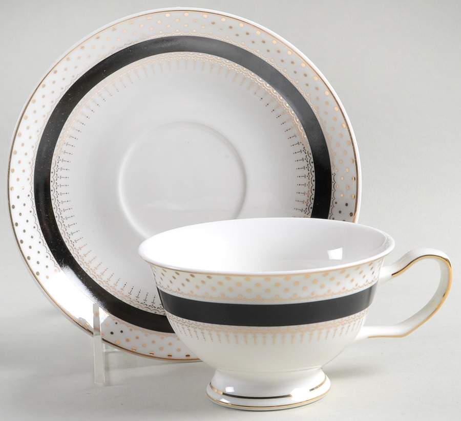 Pin Dots Black Footed Cup & Saucer Set by Grace's Teaware-1