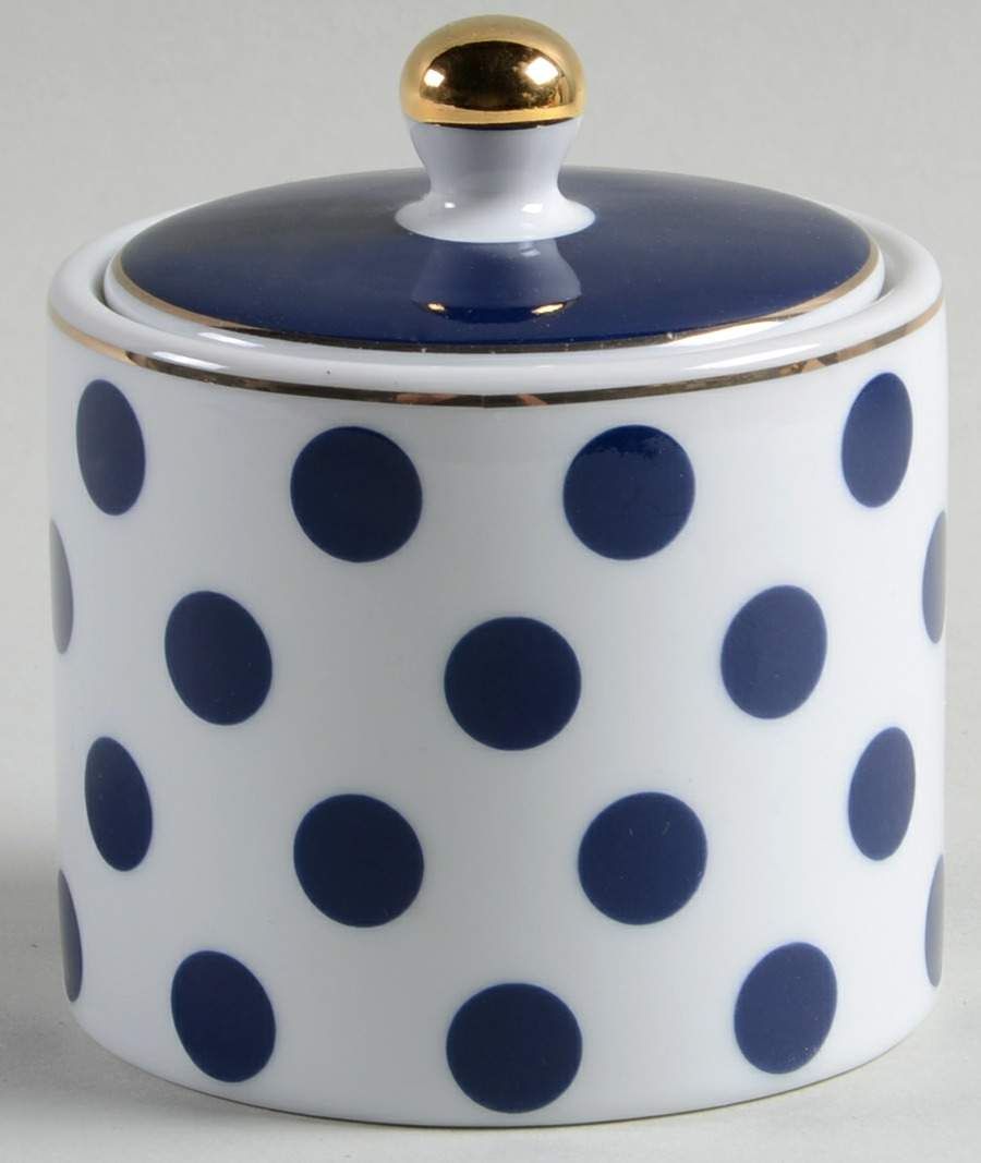 Big Navy Blue Dots Sugar Bowl & Lid by Grace's Teaware-1