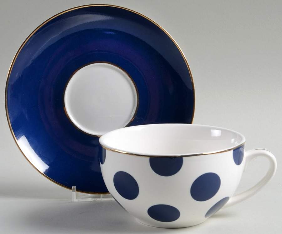 Big Navy Blue Dots Latte Cup & Saucer Set by Grace's Teaware-1