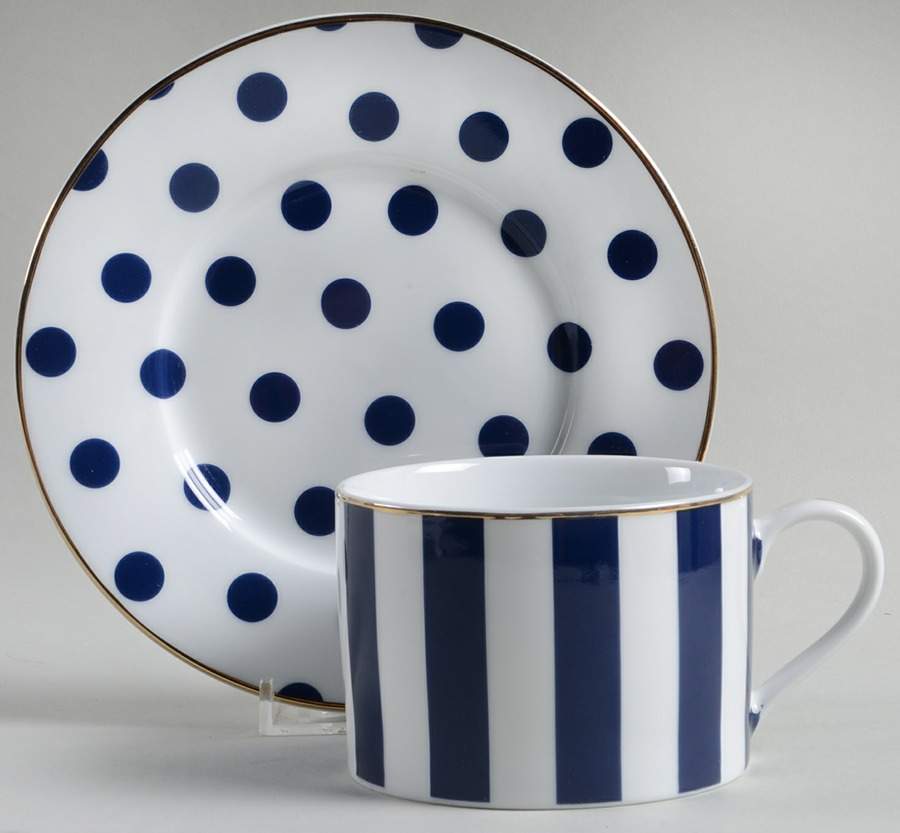 Big Navy Blue Dots Flat Cup & Saucer Set by Grace's Teaware-1