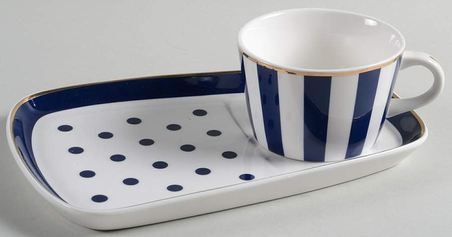 Big Navy Blue Dots Breakfast Cup & Saucer/Plate Set by Grace's Teaware-1