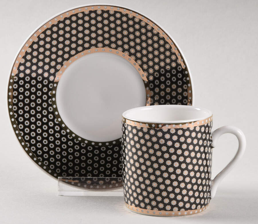 Black Gold Dots Flat Demitasse Cup & Saucer Set by Grace's Teaware-1