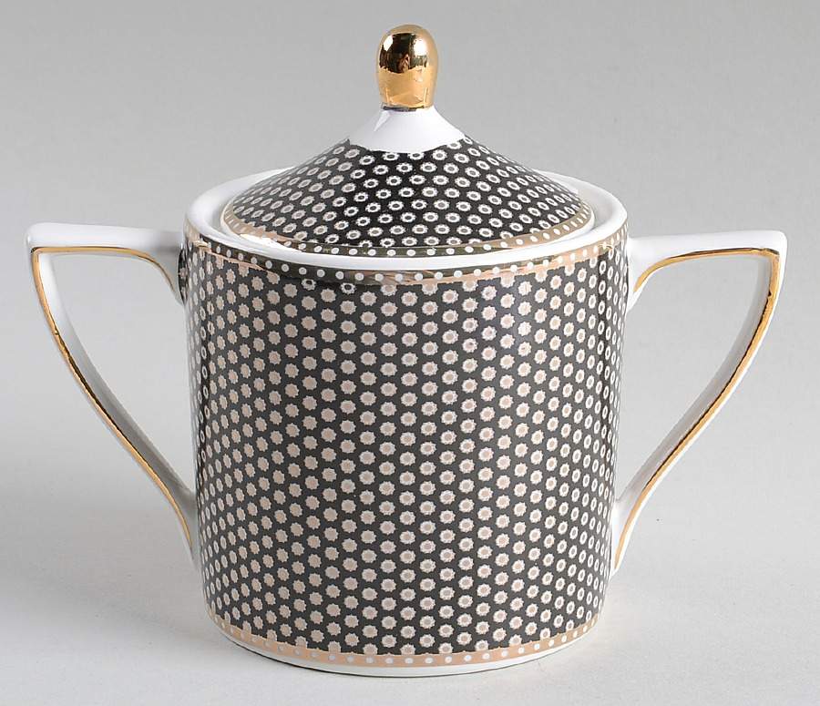 Black Gold Dots Sugar Bowl & Lid by Grace's Teaware-1