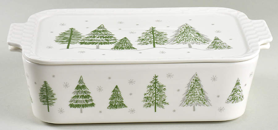 Green Gold Trees Rectangular Baker & Lid by Grace's Teaware-1