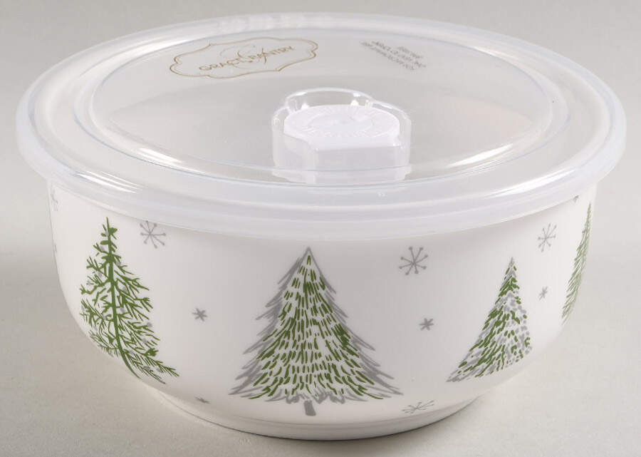 Green Gold Trees 26 Oz Round Plastic Microwave Bowl & Vented Lid by Grace's Teaware-1