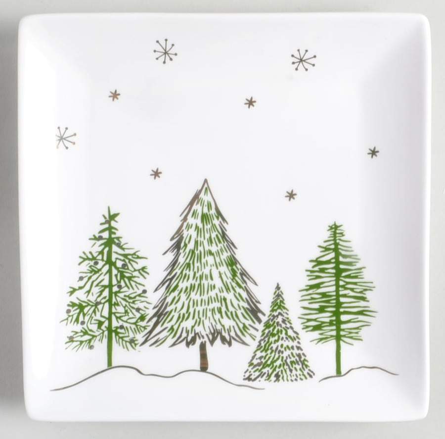Green Gold Trees Square Salad Plate by Grace's Teaware-1