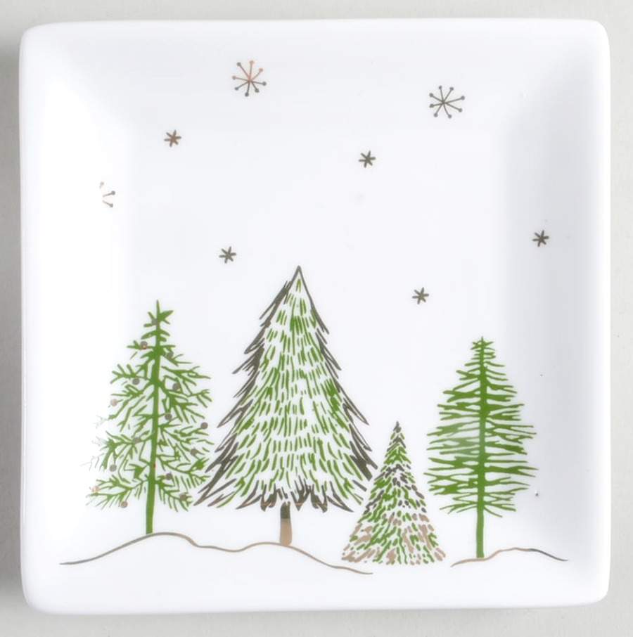 Green Gold Trees Square Appetizer Plate by Grace's Teaware-1