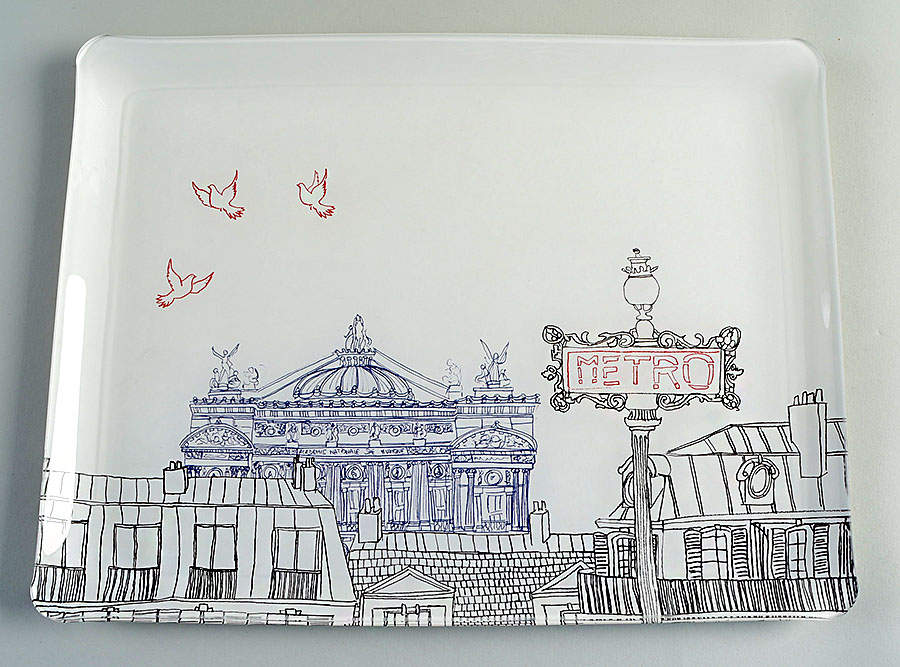 Ca C'est Paris 14" Acrylic Rectangular Tray by Faiencerie De Gien-1