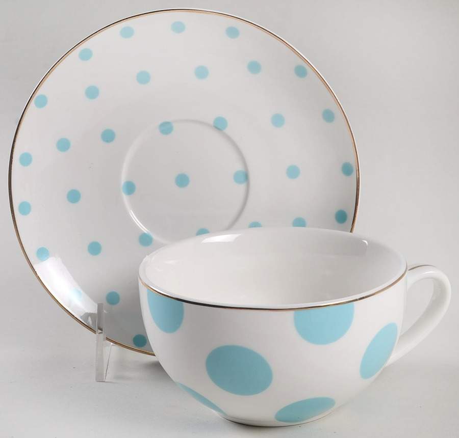 Polka Dots Aqua Latte Cup & Saucer Set by Grace's Teaware-1