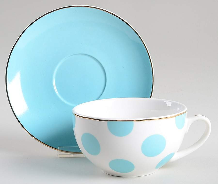 Polka Dots Aqua Latte Cup & Saucer Set by Grace's Teaware-1