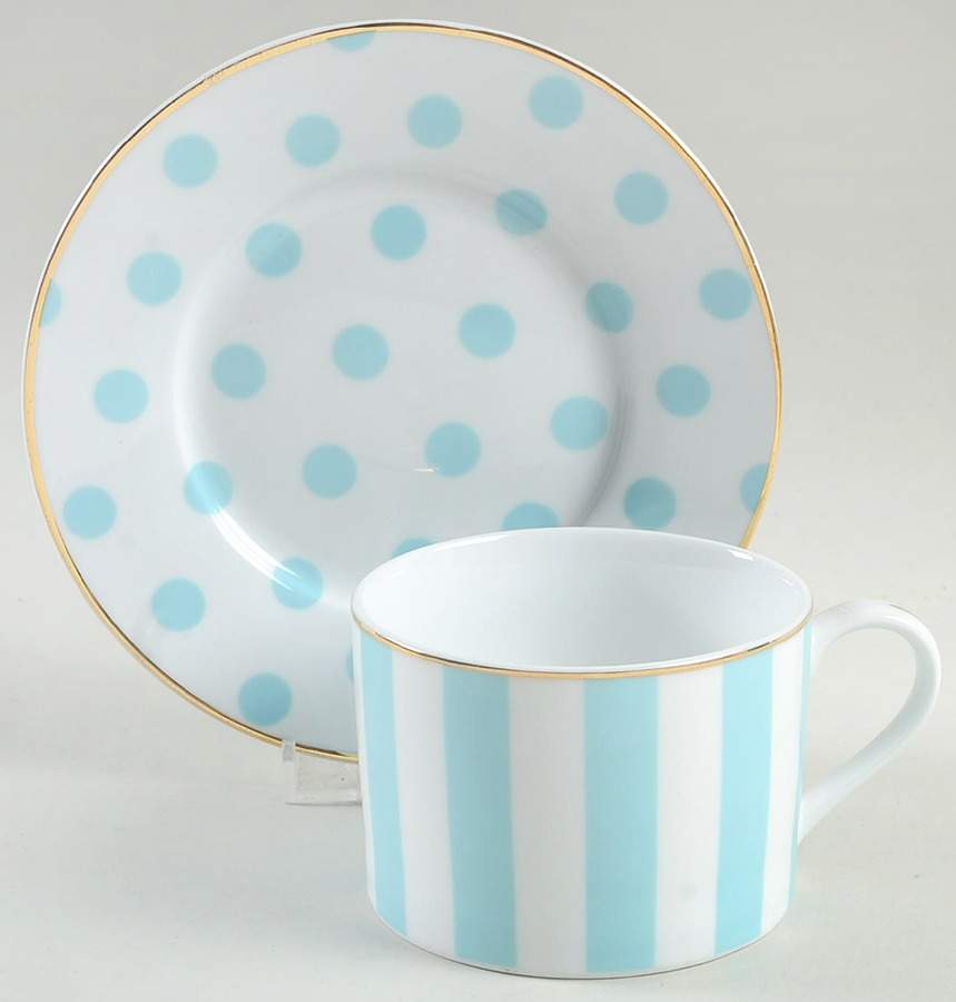 Polka Dots Aqua Flat Cup & Saucer Set by Grace's Teaware-1