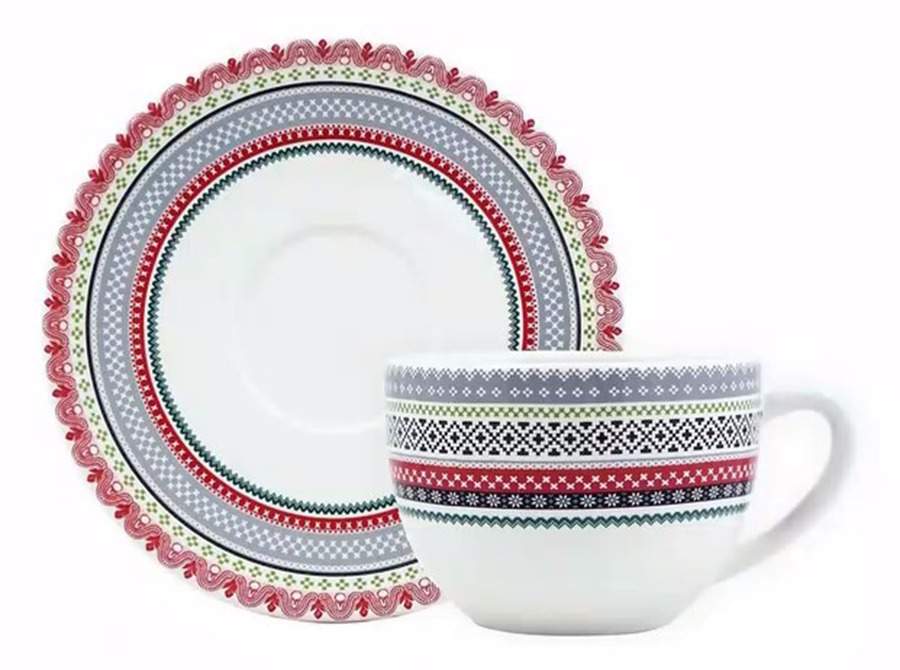 Scandinavian Winter Jumbo Cup & Saucer Set by Faiencerie De Gien-1