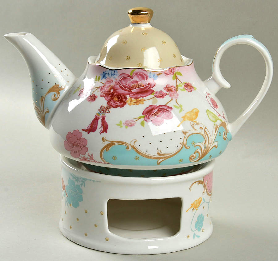 Pink Rose Dots Teapot & Warmer Stand by Grace's Teaware-1