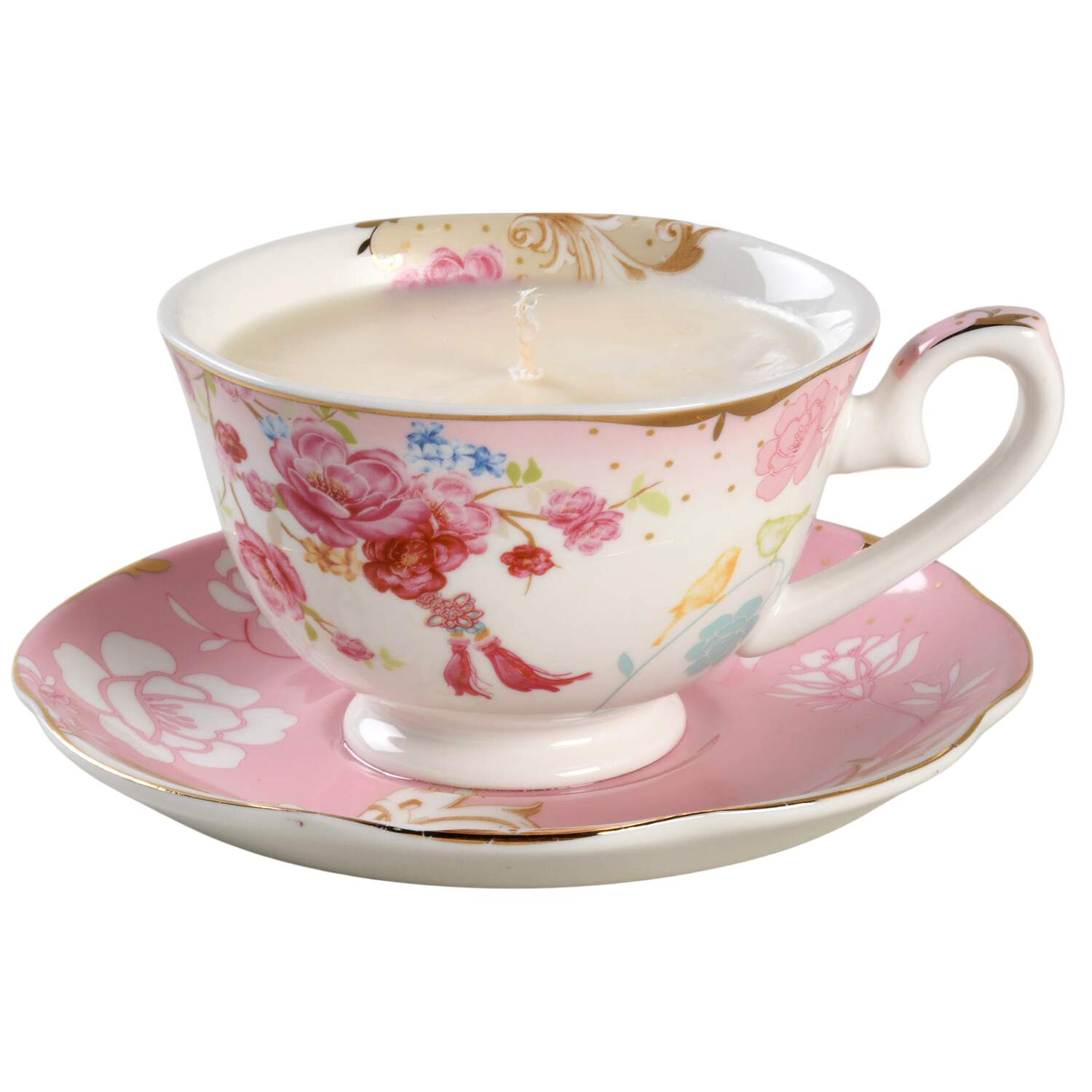 Pink Rose Dots Scented Cup & Saucer Candle-Lavender  HC by Grace's Teaware-1