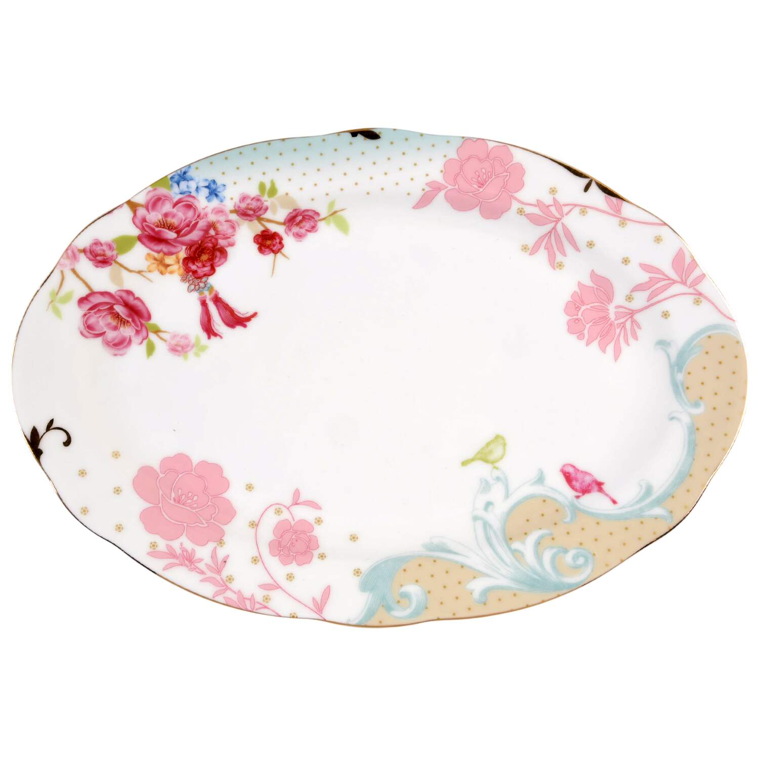 Pink Rose Dots 12" Oval Serving Platter by Grace's Teaware-1