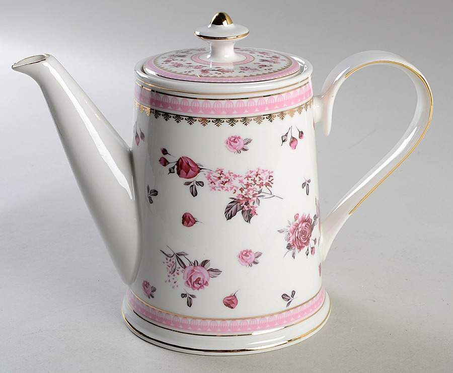 Pink Rose (Pink Band) Teapot & Lid by Grace's Teaware-1