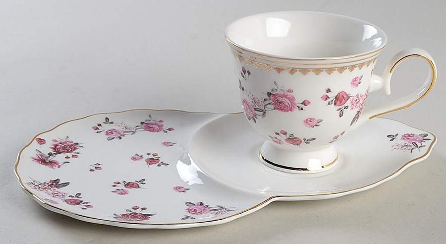 Pink Rose (Pink Band) Snack Plate & Cup Set by Grace's Teaware-1