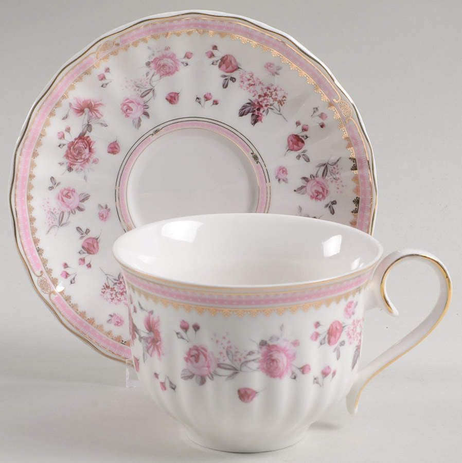 Pink Rose (Pink Band) Latte Cup & Saucer Set by Grace's Teaware-1