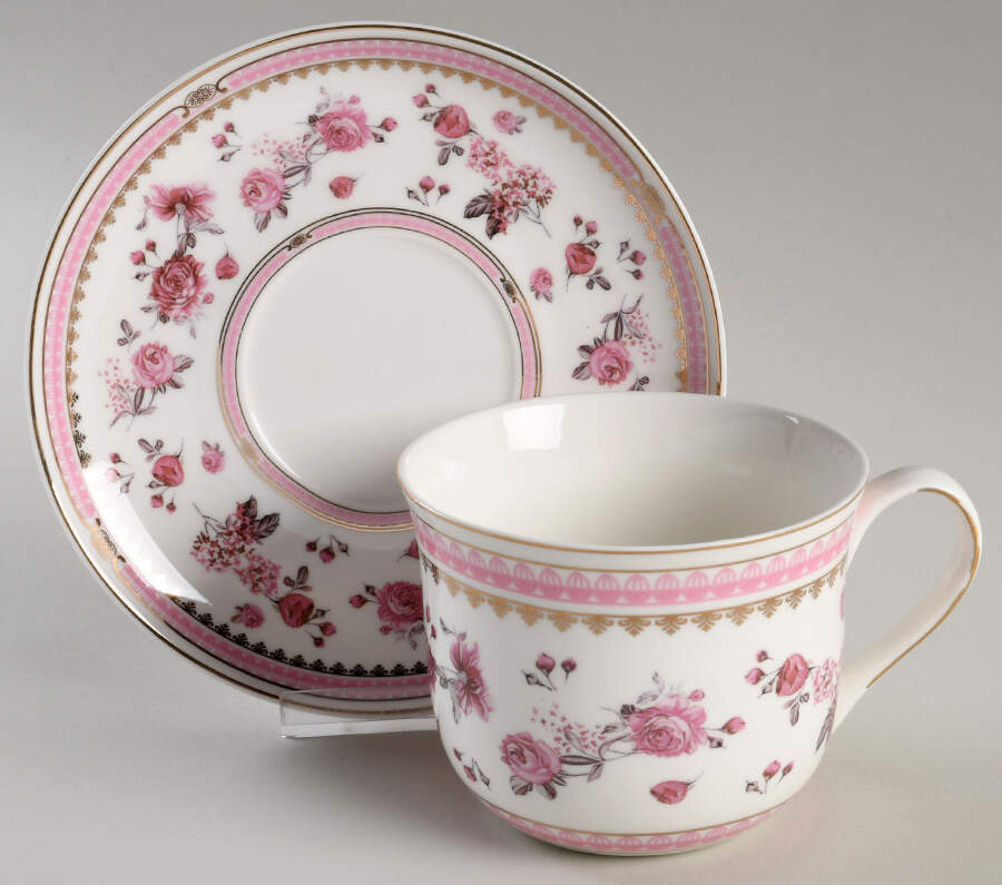 Pink Rose (Pink Band) Jumbo Cup & Saucer Set by Grace's Teaware-1