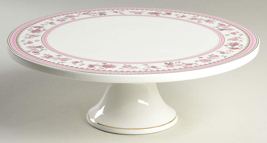 Pink Rose (Pink Band) Footed Cake Plate by Grace's Teaware-1