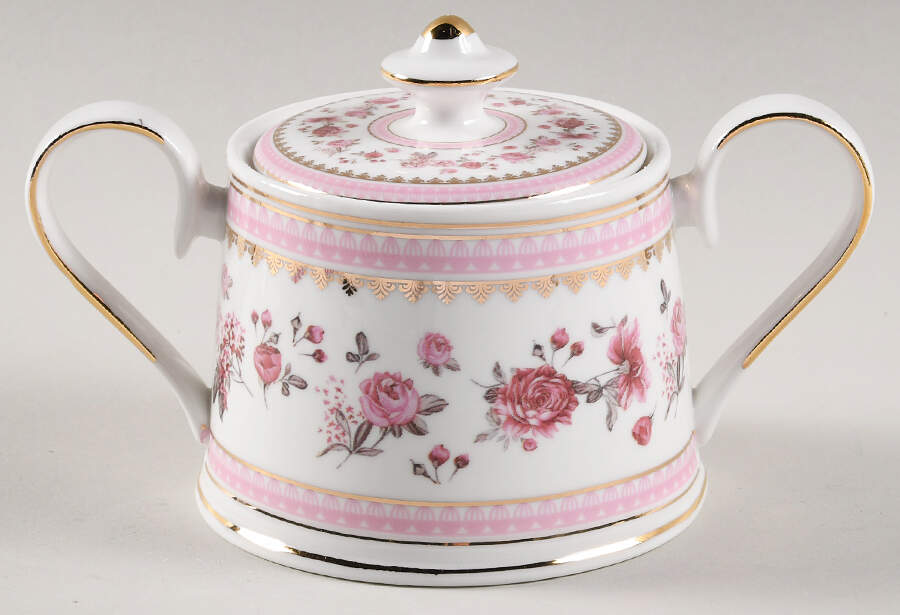 Pink Rose (Pink Band) Sugar Bowl & Lid by Grace's Teaware-1
