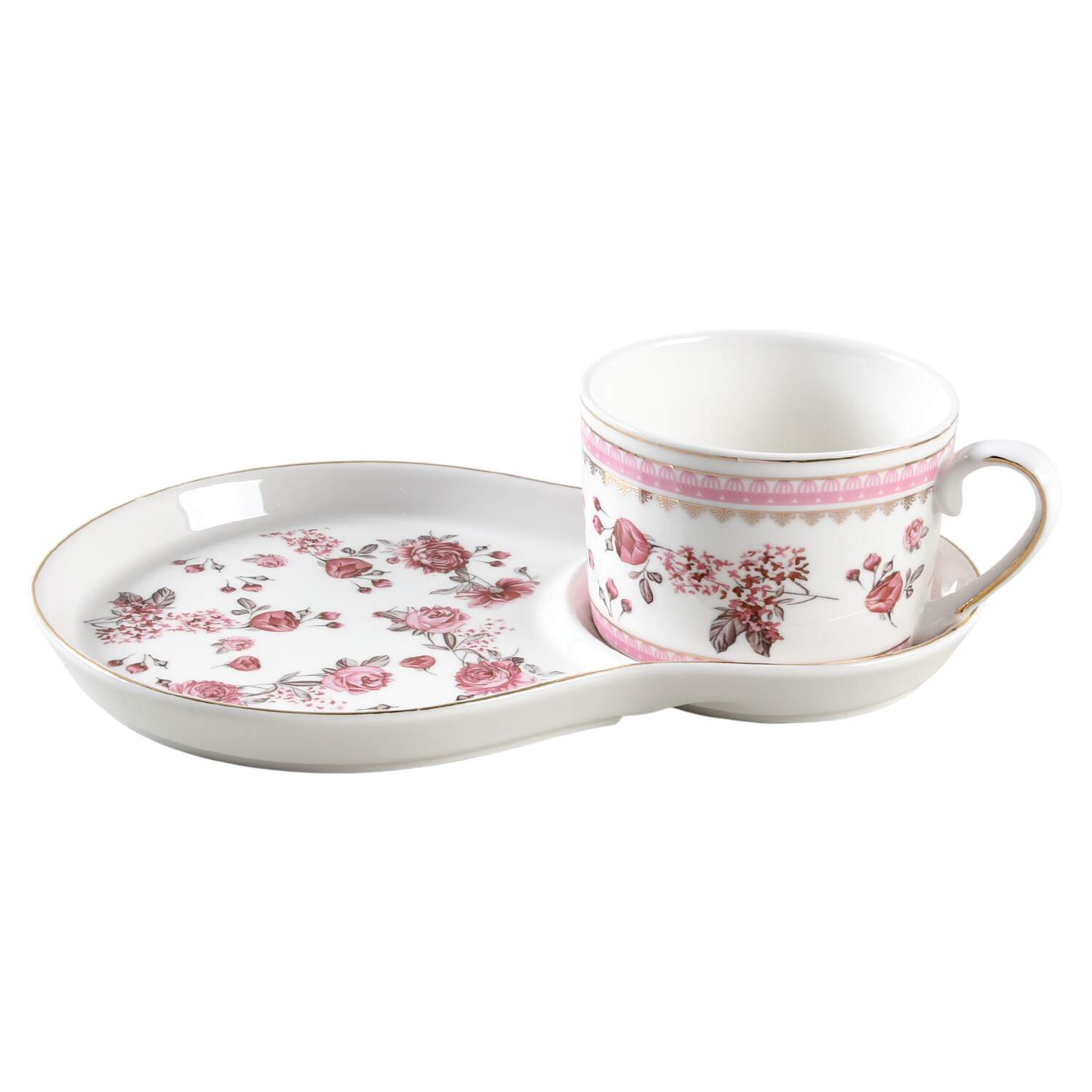 Pink Rose (Pink Band) Snack Plate & Cup Set by Grace's Teaware-1