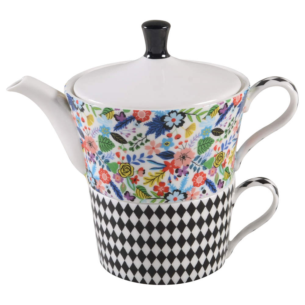 Mad Hatter Individual Teapot & Lid with Cup by Gracie Bone China-1