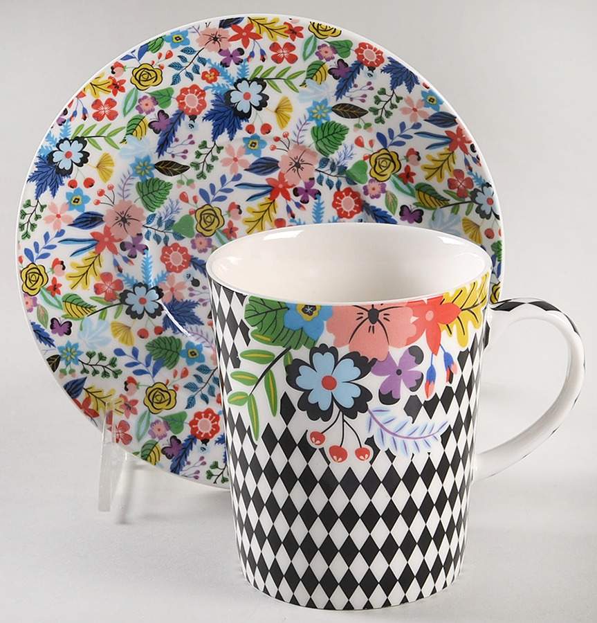 Mad Hatter Flat Cup & Saucer Set by Gracie Bone China-1