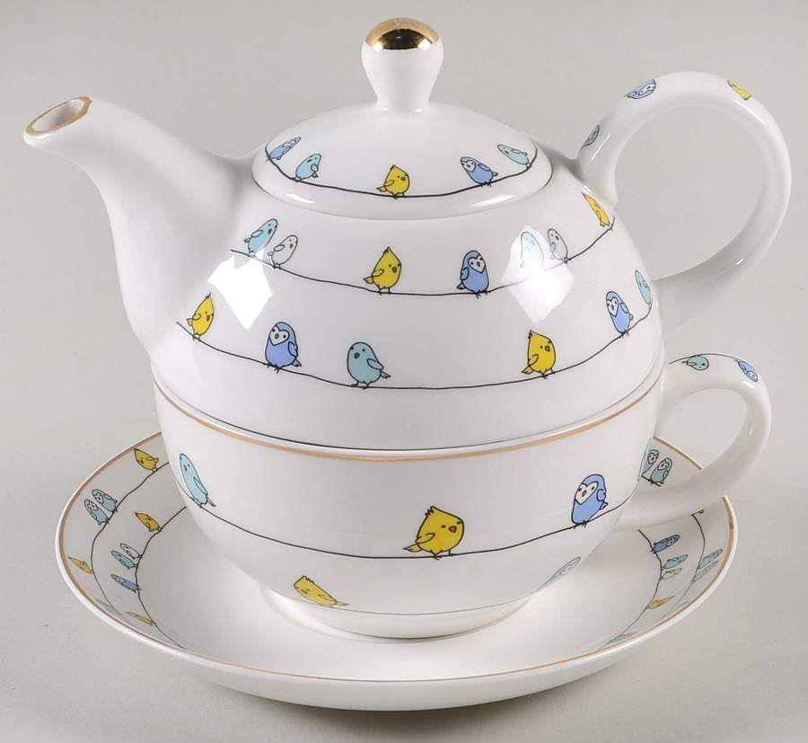 Bird Friends Individual Teapot & Lid with Cup & Saucer by Grace's Teaware-1