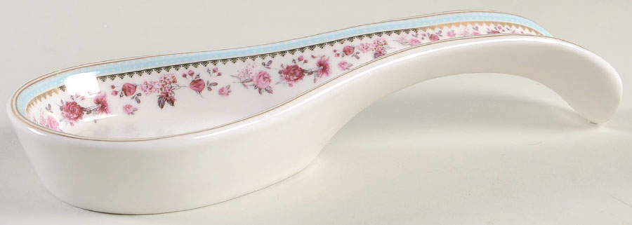 Pink Rose (Blue Band) Spoon Rest/Holder (Holds 1 Spoon) by Grace's Teaware-1