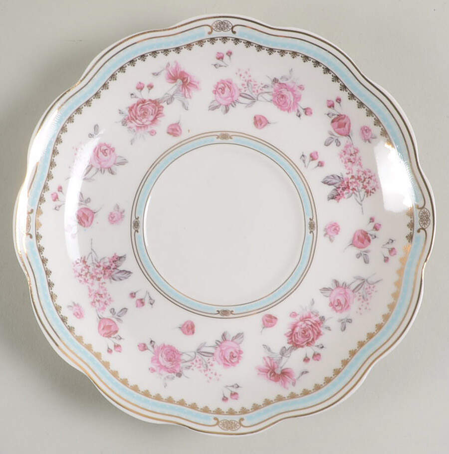 Pink Rose (Blue Band) Saucer for Footed Cup by Grace's Teaware-1