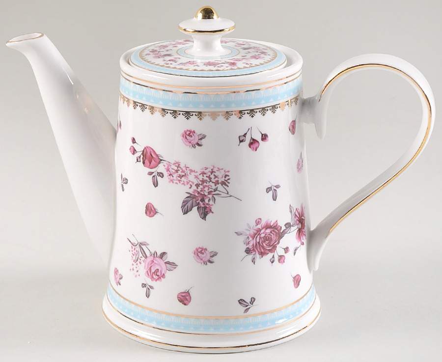 Pink Rose (Blue Band) Teapot & Lid by Grace's Teaware-1