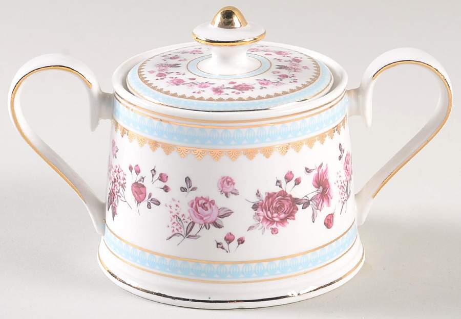 Pink Rose (Blue Band) Sugar Bowl & Lid by Grace's Teaware-1