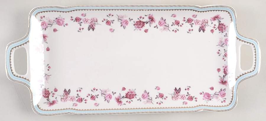 Pink Rose (Blue Band) 14" Rectangular Handled Tray by Grace's Teaware-1