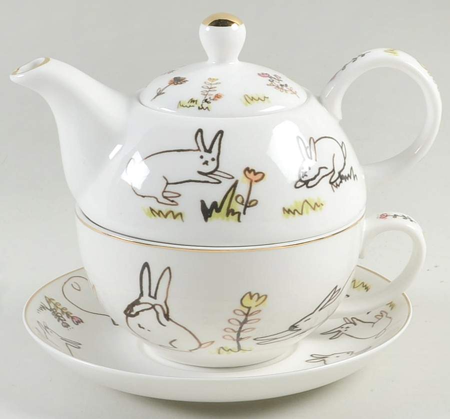 Bunny Meadow Individual Teapot & Lid with Cup & Saucer by Grace's Teaware-1