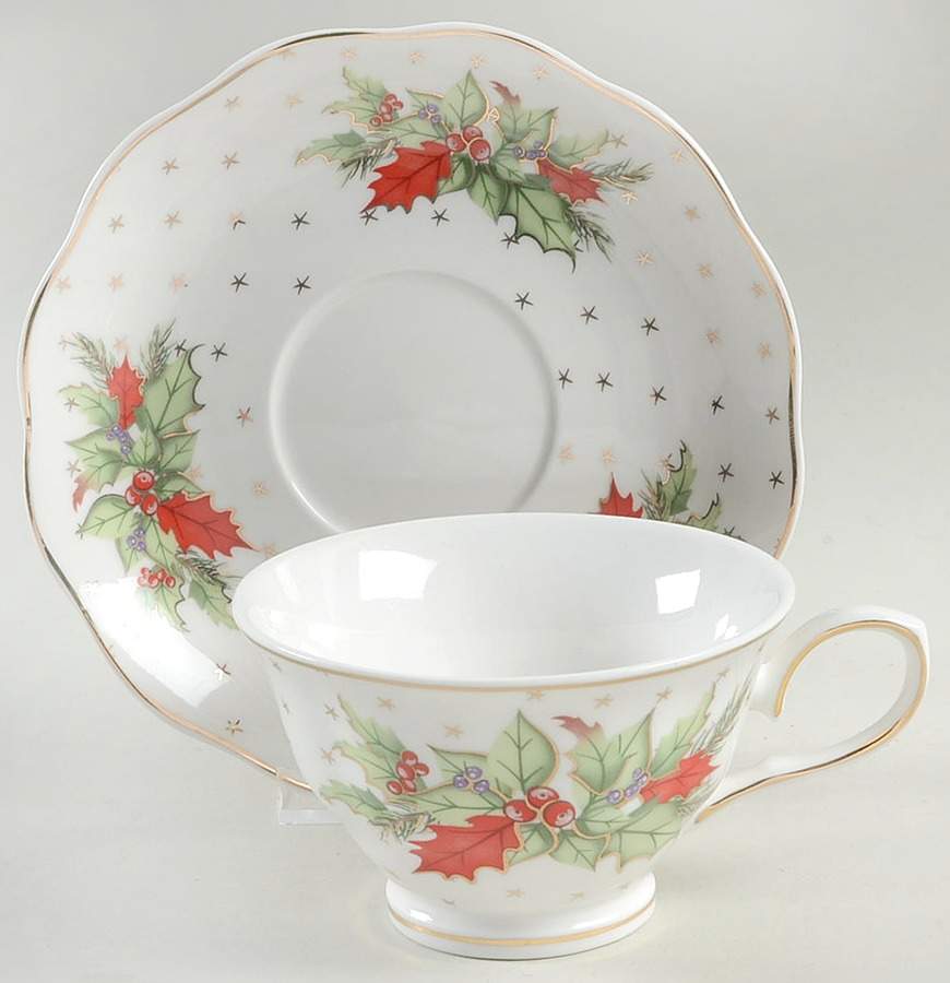 Holly Dots Flat Cup & Saucer Set by Grace's Teaware-1