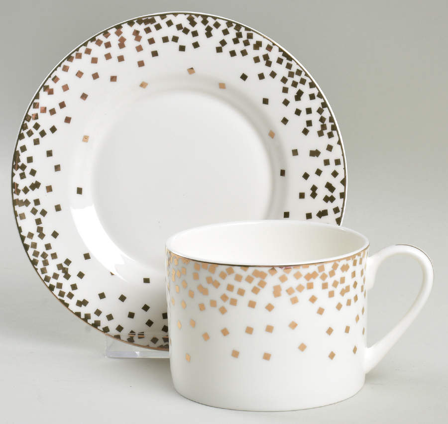 Gold Square Confetti Flat Cup & Saucer Set by Grace's Teaware-1