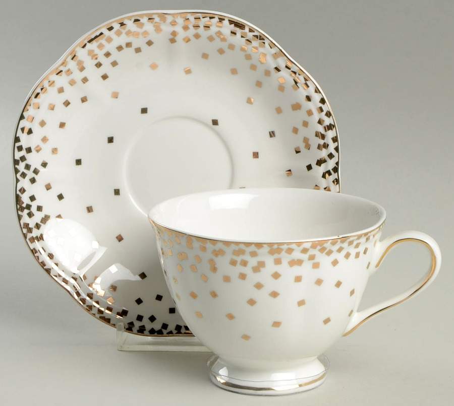 Gold Square Confetti Footed Cup & Saucer Set by Grace's Teaware-1