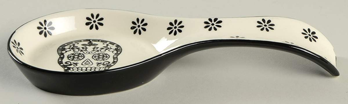 Black Skull Spoon Rest/Holder (Holds 1 Spoon) by Grace's Teaware-1