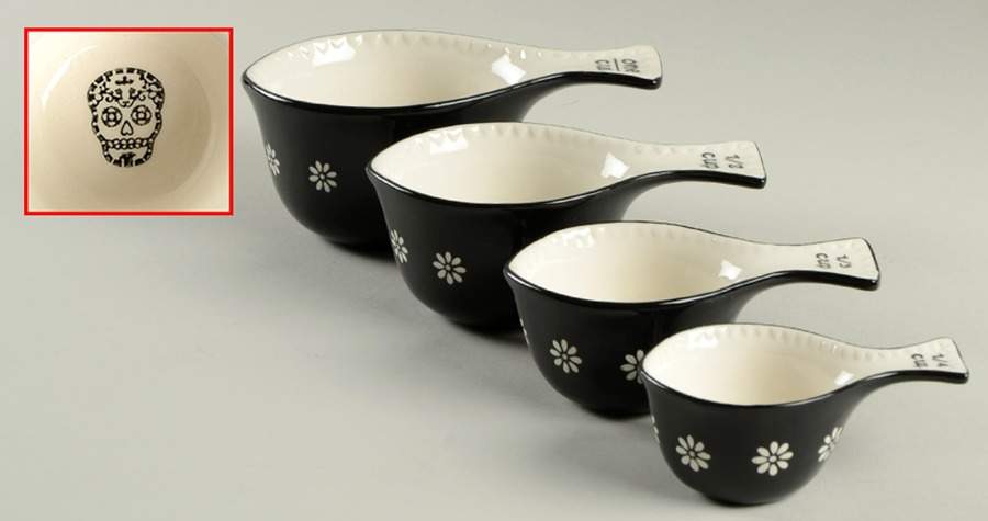 Black Skull Measuring Cup Set (1 Cup,1/2 Cup,1/3 Cup,1/4 Cup) by Grace's Teaware-1