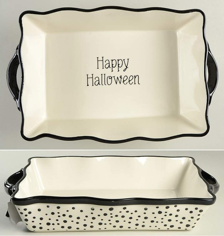 Halloween (Black Dots) 13"  Rectangular Baker by Grace's Teaware-1